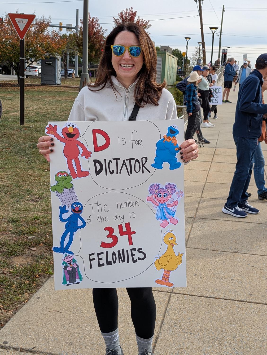 D is for Dictator  The number of the day is 34 felonies. With Sesame Street characters